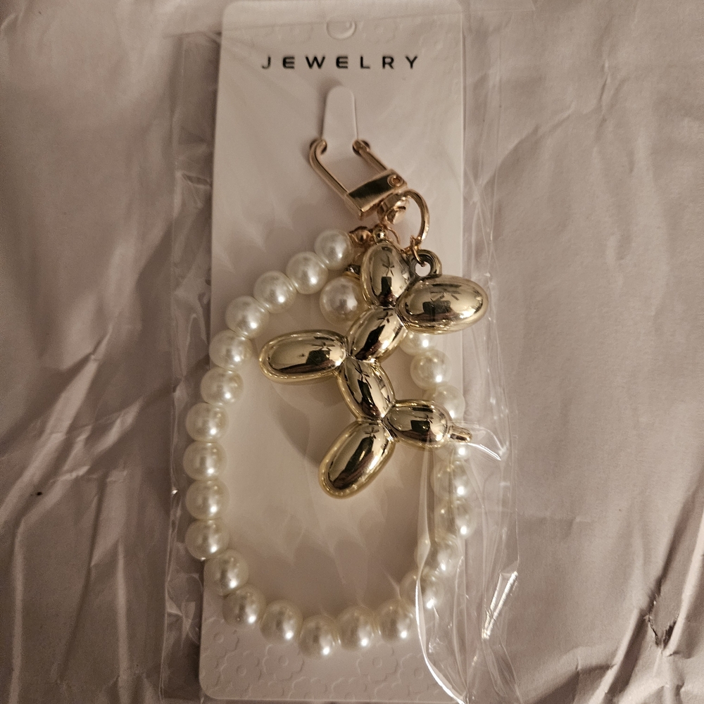 Gold Balloon Dog Bag Charm with Pearl Accents Winners Choice